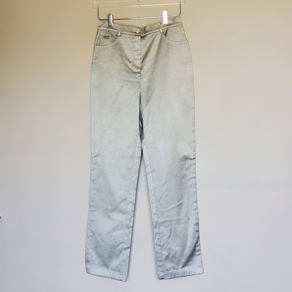 St. John Sport by Marie Gray Jean Denim Silver Metallic Straight Leg Pant USA 6 - Picture 1 of 10